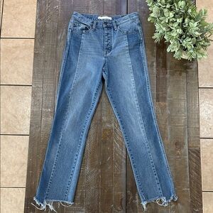 Ella Moss High Waist Straight Ankle Two-Tone Colorblock Jeans Size 24